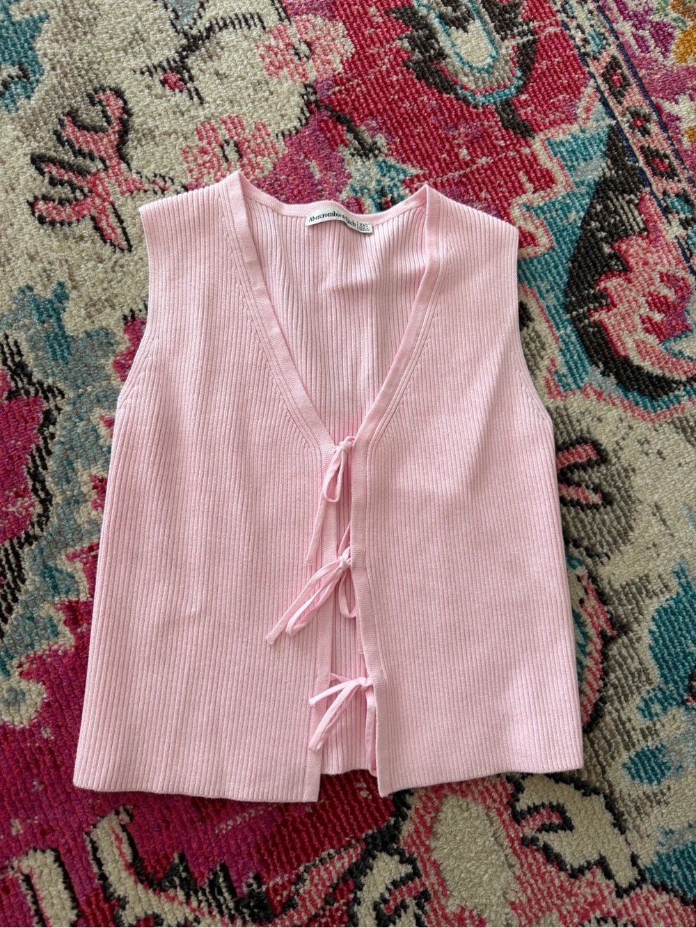 Pink Ribbed Tie-Front Knit Vest
